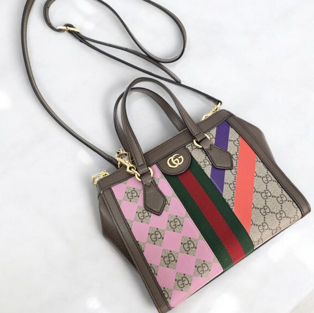 Gucci GG Supreme Equestrian Web Small Ophidia Tote Bag Multicolor Crossbody Bag - Picture 2 of 14